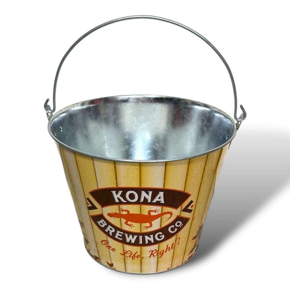Kona Brewing Co‎ Yellow & Silver Metal Beer Ice Bucket - Collectible Barware